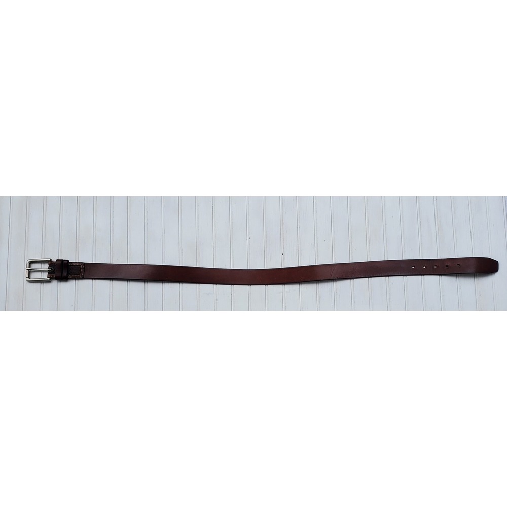 Fossil Mens Dark Brown Leather Belt Herringbone Embossed Buckle Size 36